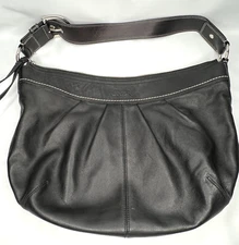 Coach Pleated Black Leather Buckle Wide Strap Shoulder Bag Soft Leather, F13731