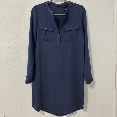 Women's Adrienne Vittadini Blue Shirt Dress Size 4 Long Sleeve Relaxed Fit  | eBay