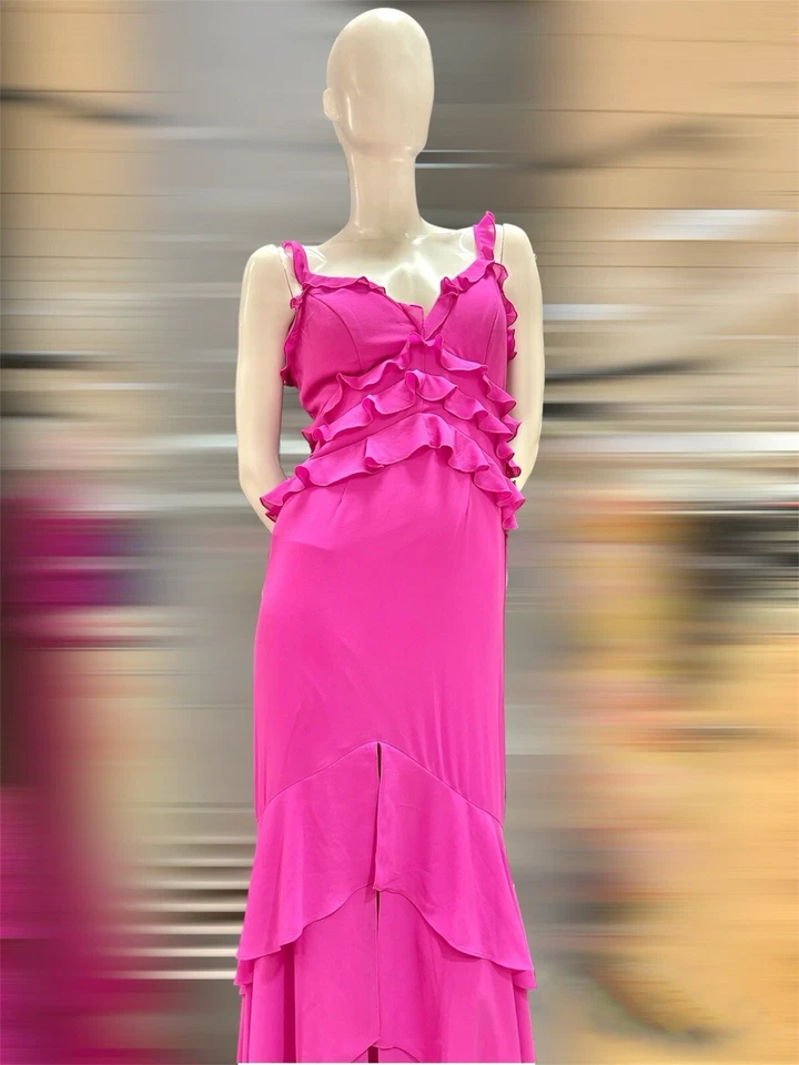B.Darlin : Juniors' Pink Ruffle V-Neck Front-Slit Gown | Size 1/2 XS | NWT ✨ - Image 3 of 4