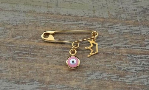 Murano Glass Evil Eye Bead Safety Pin, Silver Evil Eye Brooch, Protective Evil E - Foto 3