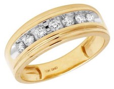 Men's 10K Yellow Gold One Row Genuine Diamond Wedding Band Ring 0.50CT 7MM