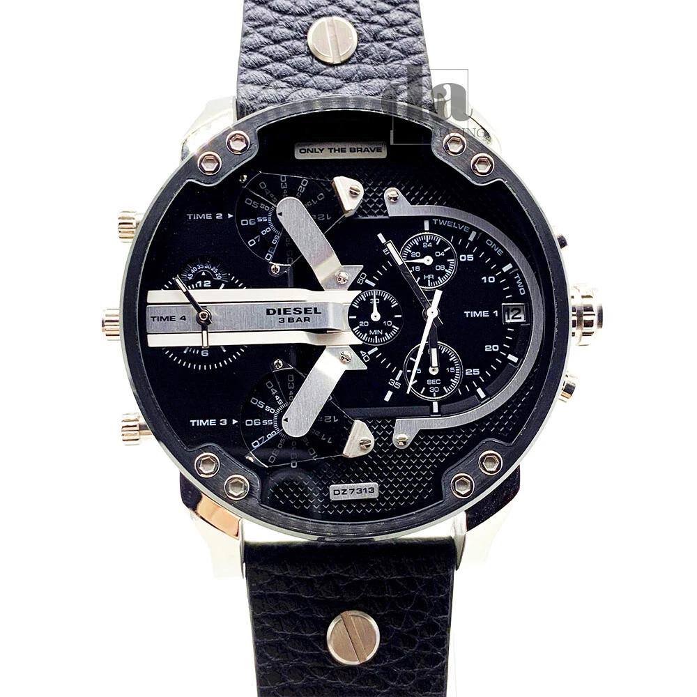 Diesel DZ7313 Black Leather Band Mr.Daddy Oversized Chronograph Men's Watch  | eBay