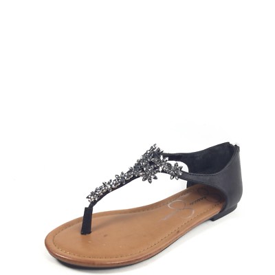 Jessica Simpson Ryler Womens Size 6 M Black Mari Buff Flat T-strap Sandals