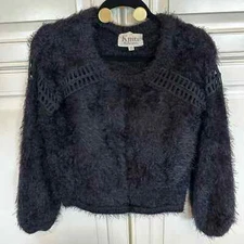 Knitz For Love & Lemons Women’s Black Fuzzy Cut Out Pullover Sweater