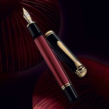 Pelikan Souveran M800 Fountain Pen - Black-Red F Nib fine