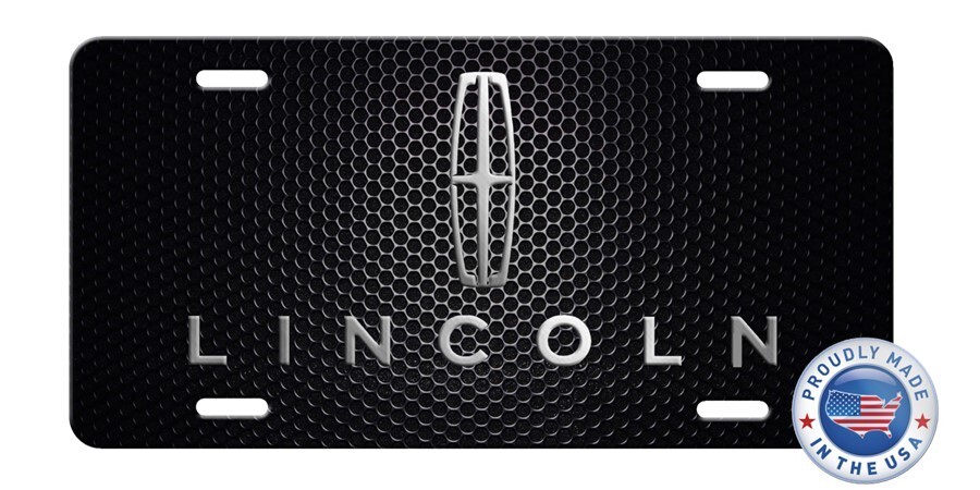 Lincoln Logo Inspired Art on Black Mesh FLAT Aluminum Novelty License Tag Plate - Picture 4 of 6