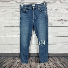 AGolde Jeans Womens 28 Blue Nico High Waist Button Fly Straight Distressed