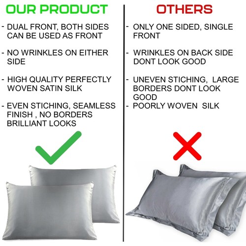 2 Pcs Satin Silk Pillow Cases Cushion Cover Bedding Home Decor' Smooth Soft NEW - Picture 2 of 23
