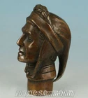 Chinese Old Bronze Hand Carved Dante Alighieri Statues Cane Walking Stick Head