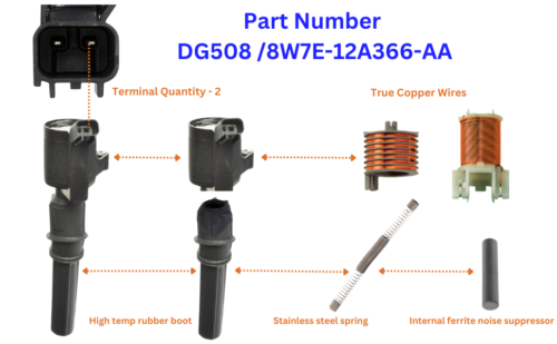 10 Pc DG508 Curved Ignition Coil Pack for Ford 6.8L V10 Heavy Duty 8W7E-12A366AA - Picture 5 of 6