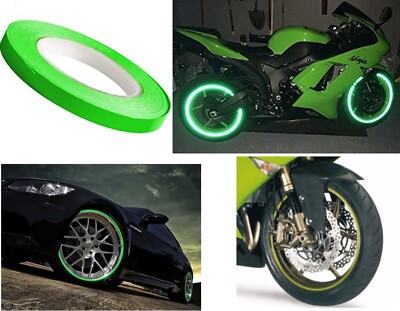 Rocchetto Striscia Adesiva Ruote Cerchi Verde Fluo Applicatore