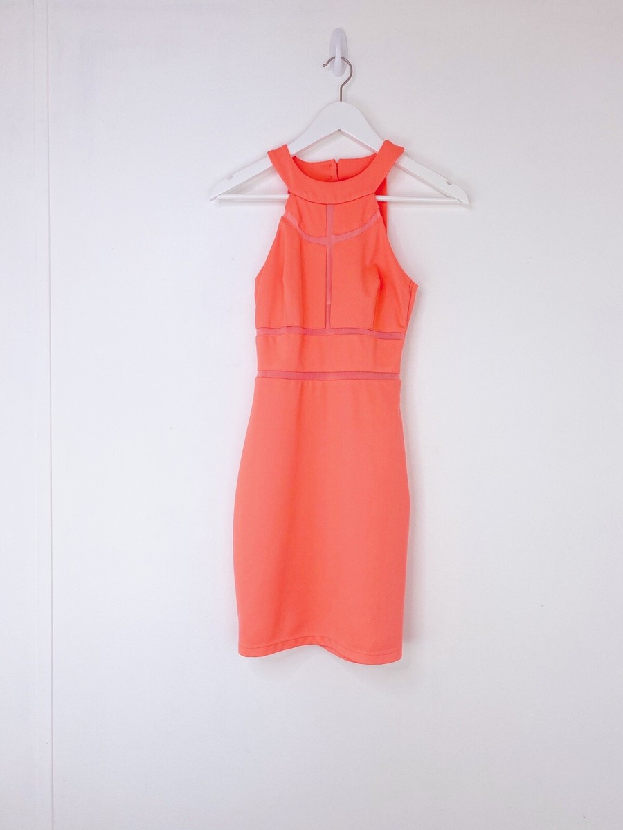 guess neon dress Guess Women’s Size XS Neon Bright Coral Monaco Bodycon Party Night Bodycon  Dress