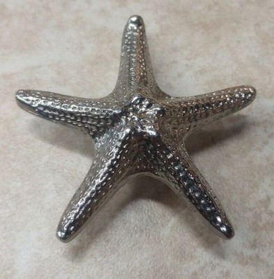4 New Cabinet Hardware Knobs Beach Seashore Starfish Polished Chrome 3'' (ls)
