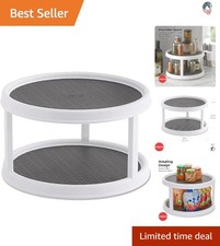 2-Tier Non-Skid Turntable 12 Inch Plastic Pantry Organizer White Gray