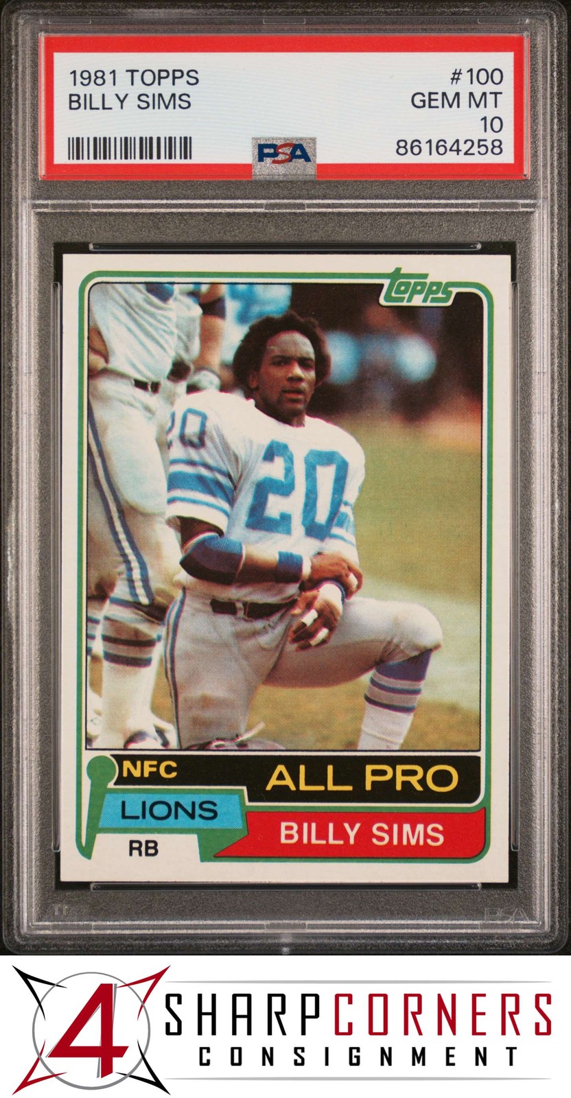 1981 TOPPS #100 BILLY SIMS RC HEISMAN LIONS PSA 10