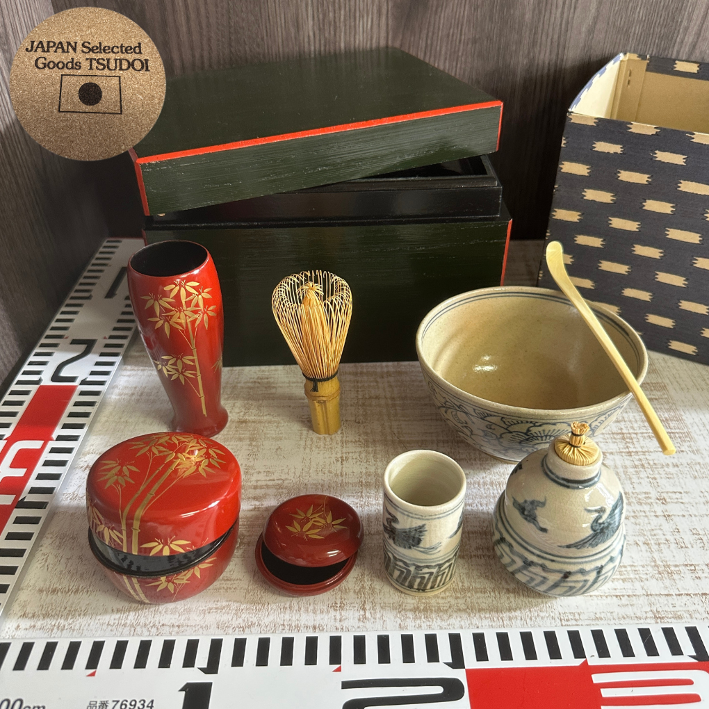 Japanese Matcha Tea Ceremony Set with Lacquer Chadogu and 1.6lb Powder