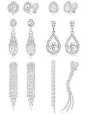 Tornito 6 Pairs Clip on Earrings for Women Non Pierced Sparkly Silver