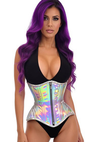 Daisy Corsets Silver Holo Steel Boned Underbust Waist Cincher  Ravewear Corset
