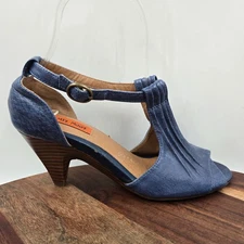 Miz Mooz Whitley Pump Heel Shoes Women's 5.5 Blue Leather Retro Kitten Peep Toe