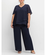 SHEEGO Jumpsuit Große Größen im Lagenlook, mit weitem Bein Marine Gr. 46