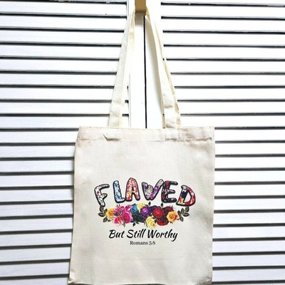 NWOT CANVAS TOTE BAG, GROCERY BAG, GIFT BAG, FLAWED BUT STILL WORTHY 12'' X 14''