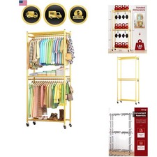 Clothes Rack - 33.0" x 12.2" x 79.5" Clothing Rack with Shelves Wheels, Mul...