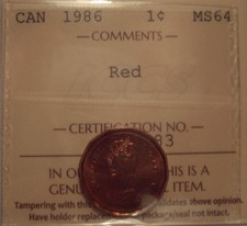 Canada Elizabeth II 1986 Small Cent - ICCS MS-64 (XCX 283)