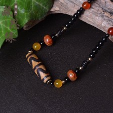 Tibetan Style Agate Dzi Necklace Three Eye Nine Eye Green Bead Pendant Unisex