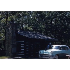 Old Two Tone Buick 1959 Log Cabin Turkey Run State Park Indiana Color Slide