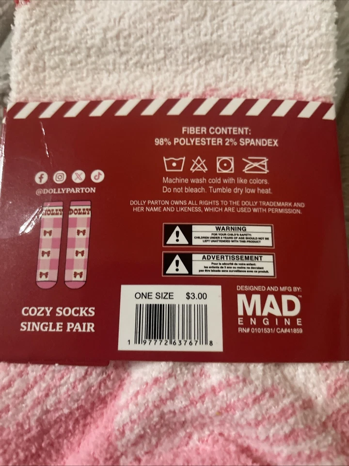 Acogedores calcetines Dolly Parton Navidad Rosa Acebo Dolly Bow a cuadros talla única nuevos Foto 3 de 4
