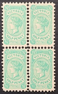 1903 Victoria Australia Blk 4x1/2d Blue Green Postage stamps WMK V/Crn uprt Mint