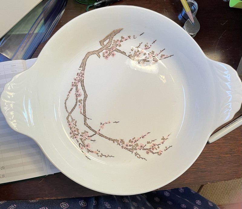 1950s Hand Painted Vintage Serving Dish Japan  Plum Blossom Pristine Condition