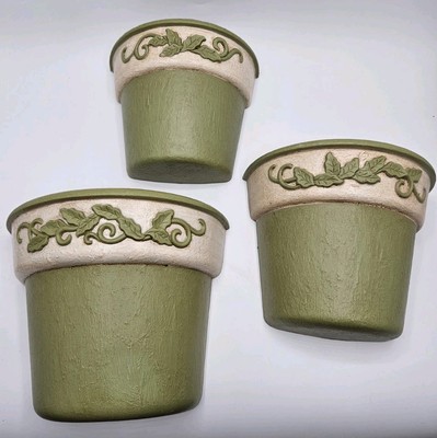 Vintage Wall Half Pocket Flower Pot  Set Of 3 Planters USA Home Interior Ivy