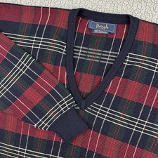 Pringle Men Sweater XL Extra Large Red Plaid 100 Lambs Wool Knitted Pullover
