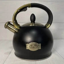 SUSTEAS Whistling Stovetop Tea Kettle Premium Stainless Steel Black with Brass