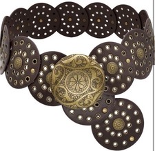 Gorglitter Wide Disc Belt For Women Boho Concho Leather Belts Gothic Medieval