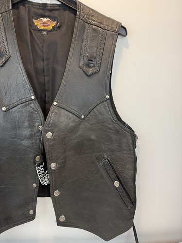 Vintage Harley Davidson Men's Black Leather Studded Concho Vest XL USA MADE - Picture 4 of 20
