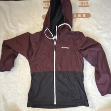 Columbia Women  s S Burgundy/Black Colorblock Hooded Full Zip Windbreaker Jacket