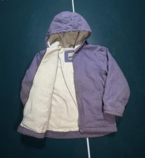 Blue Mountain Lined Full Zip Hooded Workwear Canvas Purple Sherpa Kids Medium