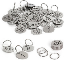 Number Tags with Rings, 25mm 304 Stainless Steel Numbered Key ID Tags, Metal Num
