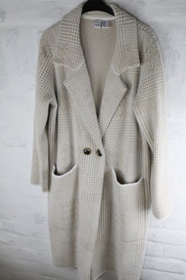 Strickmantel im Karomuster, Mantel, Heine, Gr. 38 / M, ecru- beige -gemustert