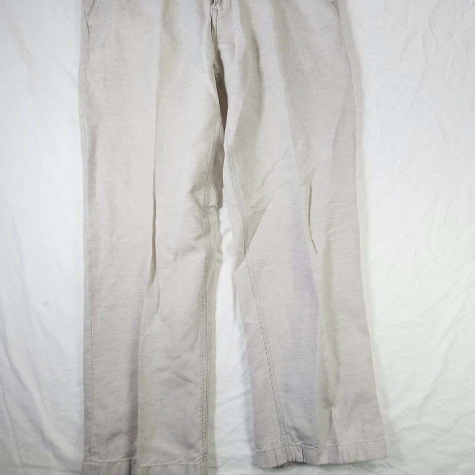 Мужские льняные хлопковые брюки Nautica 34x30 (28,5) бежевые плоские спереди повседневные летние - Изображение 3 из 4