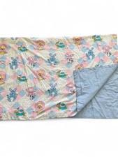 VTG Pastel Gingham Crib Quilt Puff Blanket Animals Lion Bunny Monkey 43x60
