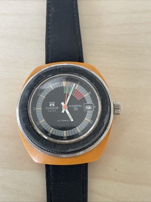 Original Vintage TISSOT Sideral S Automatik Uhr Retro Orange Fiberglas Gehäuse
