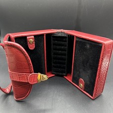 Portable Travel Red Jewelry Case Box with Handle and Gold-tone Clasp