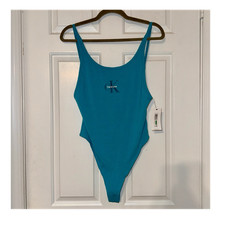 Calvin Klein Jeans This is Love island turquoise Teal Logo Stretch Bodysuit L