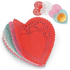 200 Pcs Heart Paper Doilies Valentines Day Lace 4 Inch Red, Pink, White, Green