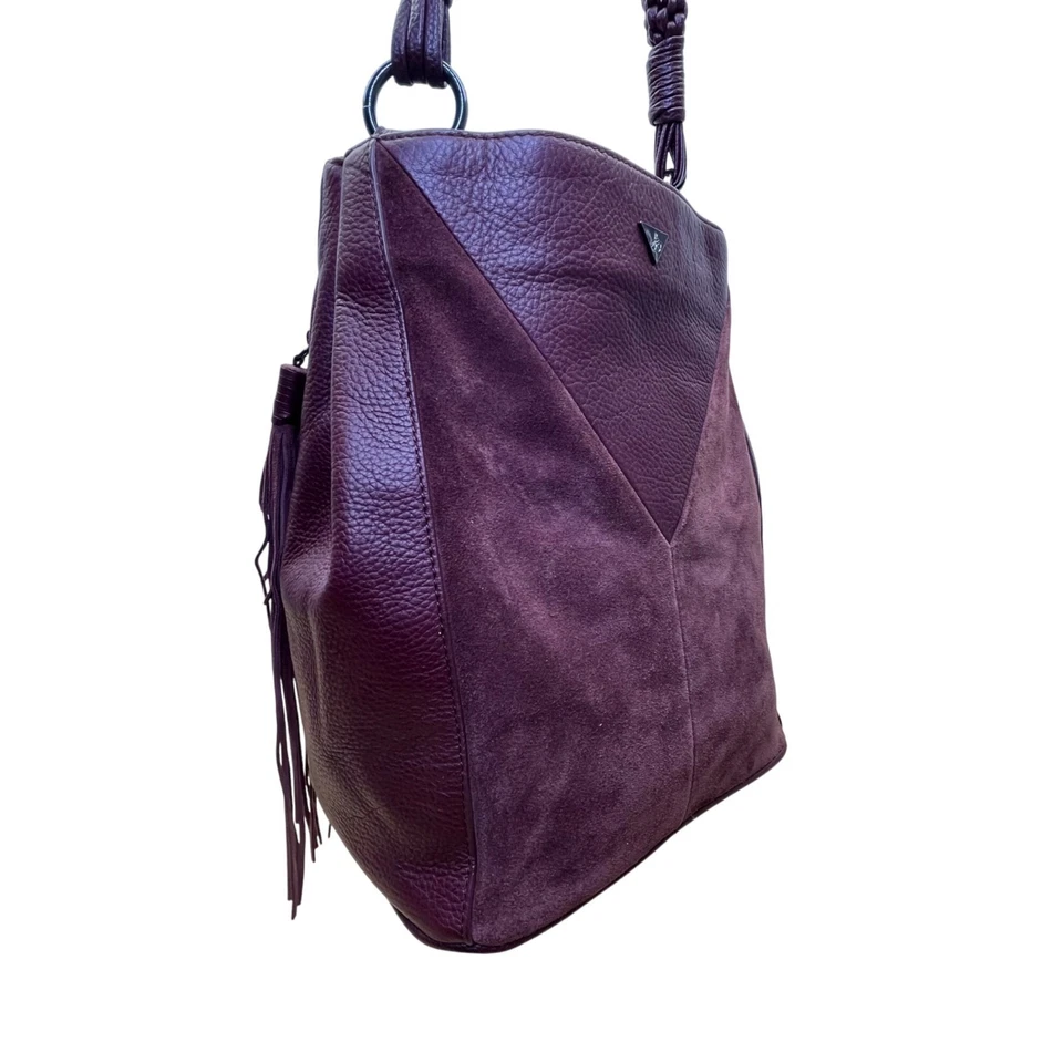 Bolso de Mano Sam Edelman Para Mujer Borgoña Gamuza y Cuero Asas Trenzadas Borla” Foto 4 de 4
