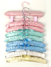 9 Padded Clothes Hangers Satin Covered Foam 12" with Bows Various Colors