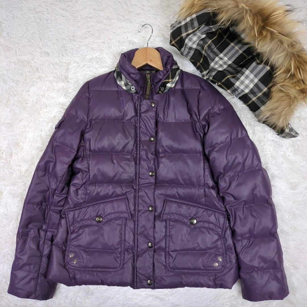 Burberry Blue Label Down Jacket Raccoon Fur Nova Check Hood